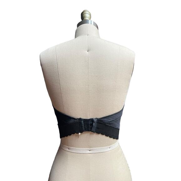 Vintage Black Lace Satin Backless Smoothie Strapless Bra 34B Corset Bustier - Picture 6 of 9